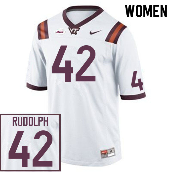 Women #42 Lakeem Rudolph Virginia Tech Hokies College Football Jerseys Sale-White